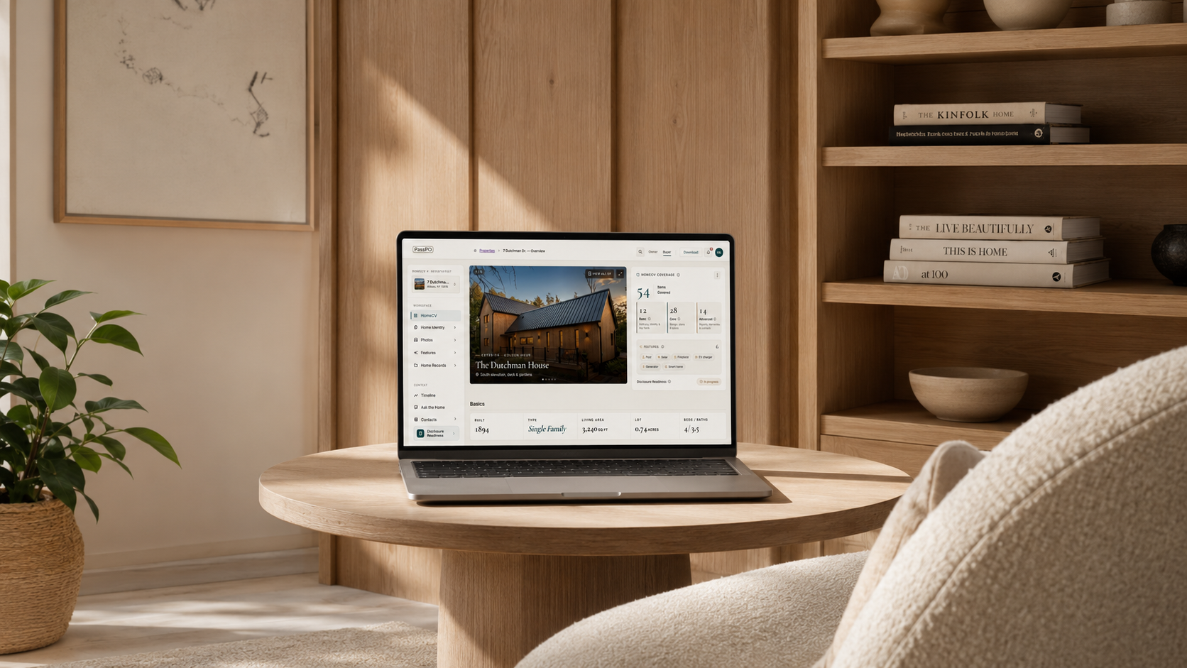 A broker-branded HomeCV for The Dutchman House open on a laptop in a styled living room